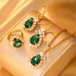 Conjunto de Joias Femininas com Strass Verde – 5 Peças Ideal para Casamentos, Festas e Uso Diário