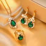 Conjunto de Joias Femininas com Strass Verde – 5 Peças Ideal para Casamentos, Festas e Uso Diário