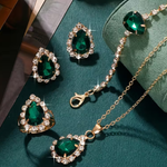 Conjunto de Joias Femininas com Strass Verde – 5 Peças Ideal para Casamentos, Festas e Uso Diário
