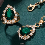 Conjunto de Joias Femininas com Strass Verde – 5 Peças Ideal para Casamentos, Festas e Uso Diário