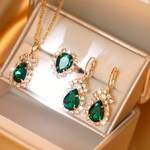 Conjunto de Joias Femininas com Strass Verde – 5 Peças Ideal para Casamentos, Festas e Uso Diário