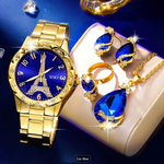 Conjunto Feminino Juvenil com Relógio Torre Eiffel – 5 Peças Elegantes para Uso Diário e Presentear