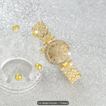Conjunto de Relógio Feminino Luxo Minimalista – Relógio em Strass e Pulseira Elegante em Aço Inoxidável