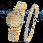 Conjunto de Relógio Feminino Luxo Minimalista – Relógio em Strass e Pulseira Elegante em Aço Inoxidável